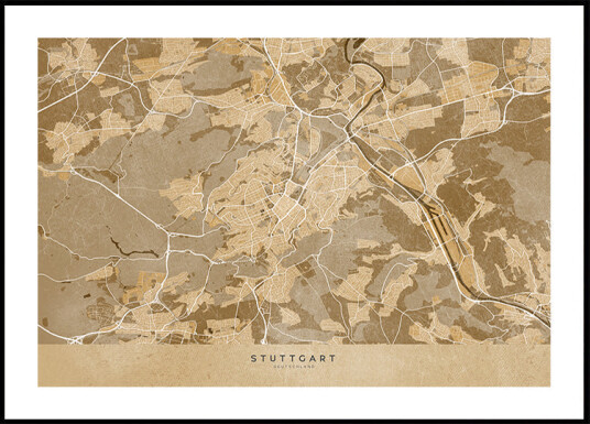Sepia vintage map of Stuttgart downtown Germany Plakat Plakat / 70x100cm