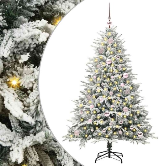 Kunstig forbelyst juletre med kule sett grønn 150 cm PVC og PE Kunstig forbelyst juletre med kule sett grønn 150 cm PVC og PE
