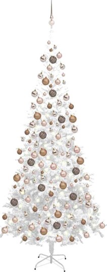 vidaXL Kunstig juletre med LED og kulesett L 240 cm hvit