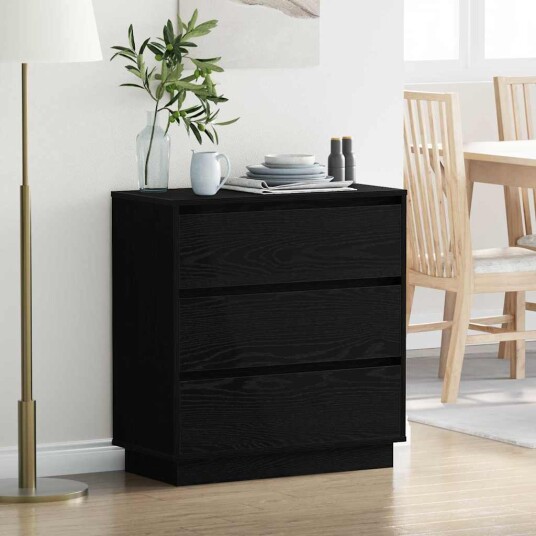 Nattbord med LED Svart Eik 71x34,5x75 cm Konstruert Tre
