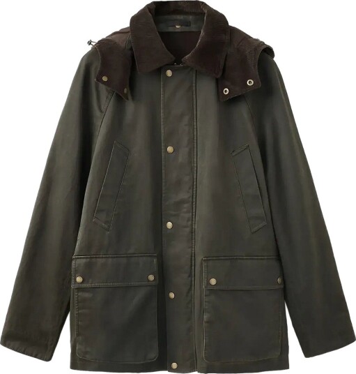 Mango Waxed Parka With Detachable Hood   DARK GREEN   S