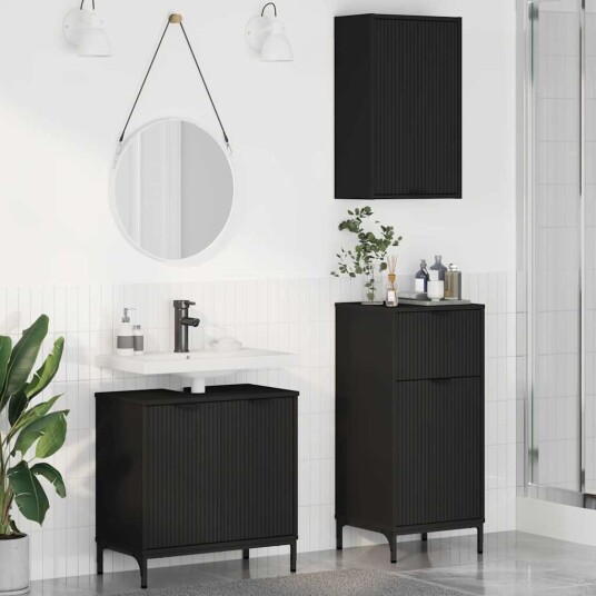 Baderomsinnredningssett med skuff 3 pcs Svart 39.5 x 36 x 88 cm