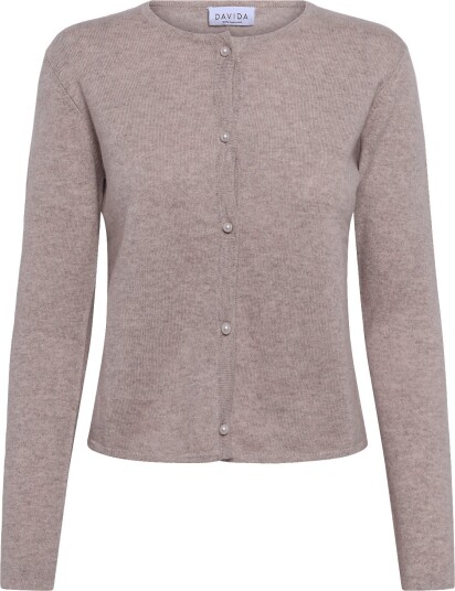 Davida Cashmere Classic Cardigan Pearl Buttons SAND S Davida Cashmere Classic Cardigan Pearl Buttons SAND S