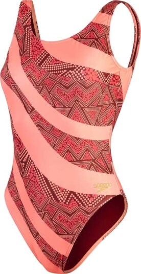 Speedo Women's Printed Deep U-Back 32 , Oxblood/Coral Speedo Women's Printed Deep U-Back 32 , Oxblood/Coral