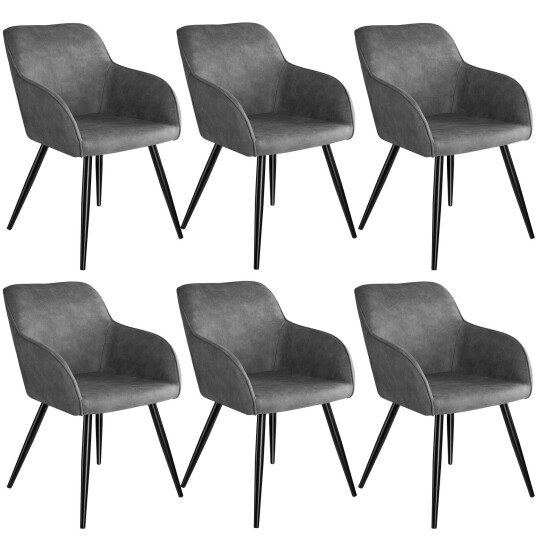 tectake 6x Stol Marilyn tekstil - grå/svart