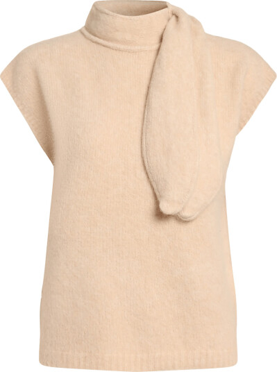 Topshop Tscassi Knitted Tie Neck Top Knt Noos   Cream   S
