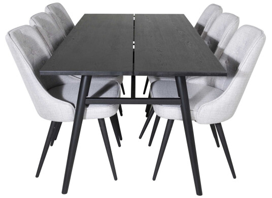 Venture Design Sleek & Velvet spisegruppe Svart/grå 6 st stoler & bord 195 x 95 cm