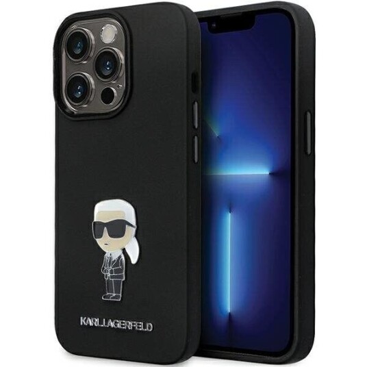Karl Lagerfeld Mobildeksel til iPhone 14 Pro Max 6,7" i Svart Silikon med Ikonik Metal Pin