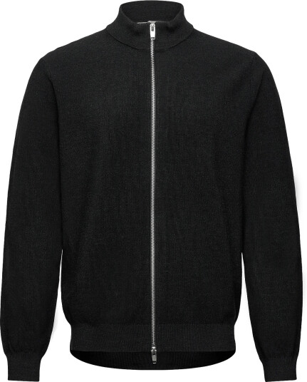 Lindbergh Black 100% Merino Zip Through Knit   Black   XL