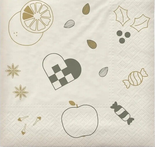 Broste Copenhagen Fryd Paper Napkin GRAPE LEAF GREEN/GOLD 33X33 cm