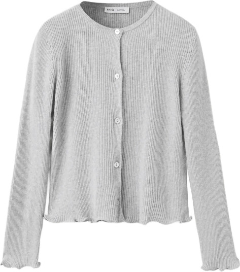 Mango Ribbed Cotton Blend Cardigan Grey 7 8