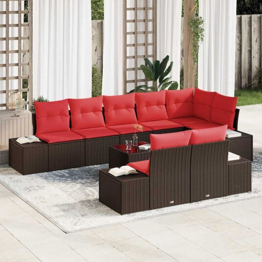 vidaXL Hagesofa Set med lagring Brun og rød Poly rattan