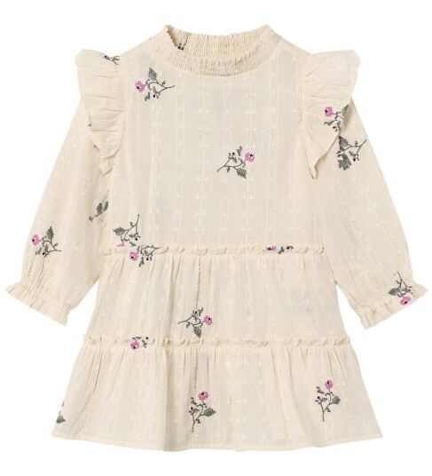 Fliink Dobby Ls Rose Embr Dress Cream 92