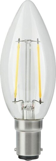 Spl BA15d 2,5W LED kronepære dimbar C35 filament 250lm 2500K klart glass Dimbar : Dimbar Kulør : Ekstra varm Spl BA15d 2,5W LED kronepære dimbar C35 filament 250lm 2500K klart glass Dimbar : Dimbar Kulør : Ekstra varm