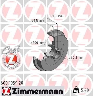 Bremsetrommel ZIMMERMANN 600.1959.20