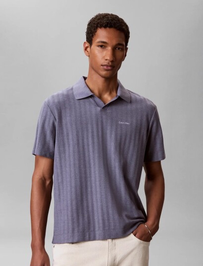 Calvin Klein Ss Easy Vertical Stripe Textured Blue XXL