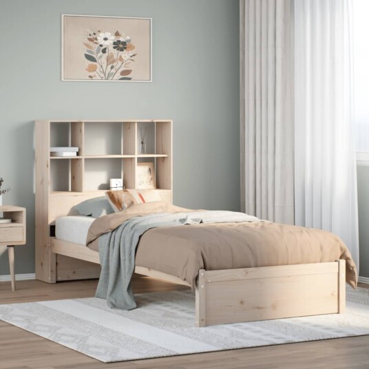 Seng med bokhylle uten madrass 90x190 cm heltre furu