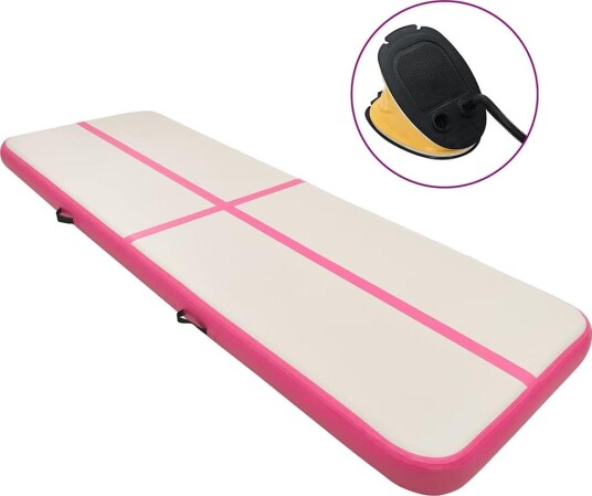 vidaXL Oppblåsbar gymnastikkmatte med pumpe 400x100x20 cm PVC rosa