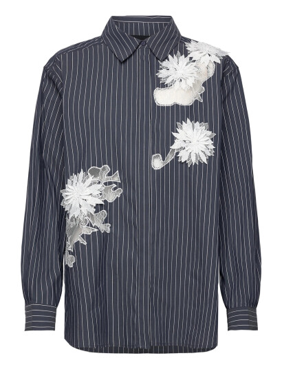 Copenhagen Muse Cmshir-Shirt Is An Oversized Shirt In A Pinstripe Material With Lace Cutouts And - Navy - S/M Copenhagen Muse Cmshir-Shirt Is An Oversized Shirt In A Pinstripe Material With Lace Cutouts And - Navy - S/M
