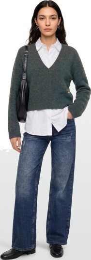 Ganni V Neck Jumper Blue XXS