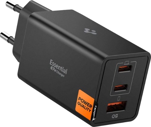 Spigen Essential 67W GaN Pro Vegglader 3-Porter Svart Spigen Essential 67W GaN Pro Vegglader 3-Porter Svart