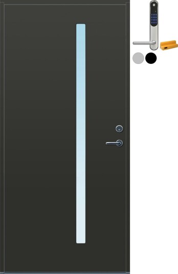 Ytterdør Bygg1 Forus 01 Klarglass med Yale Entrus BxH: 90x210 cm, Venstre, RAL 7016, Antrasitt, Yale Sølv