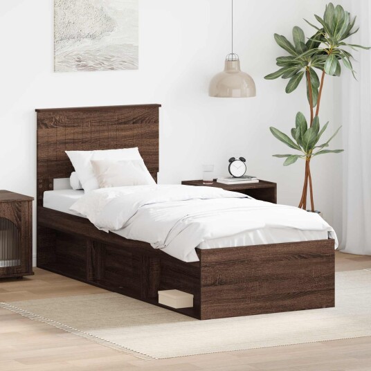  Sengestamme med hodegjerde Brun Eik 75 x 190 cm Massiv furu