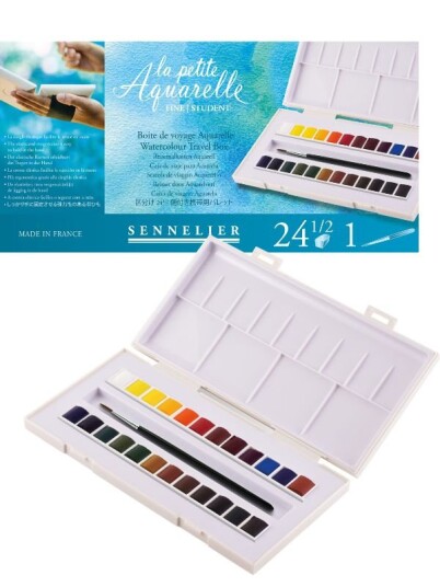 Sennelier Aquarelle vannmaling i boks 24 fargetabletter og malepensel