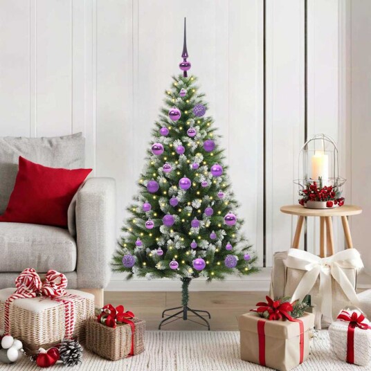Kunstig leddet juletre med flocket snø Grønn og hvit 120 cm