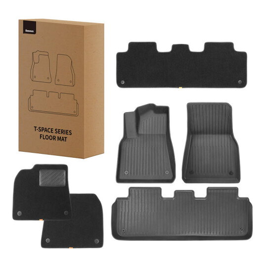 Car Mats For Tesla Baseus T-Space 6-Piece (Black)