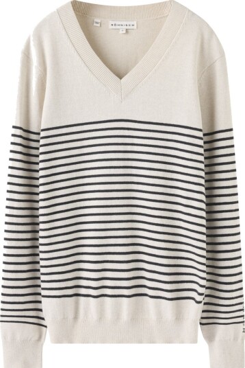 Röhnisch Adele Knitted Sweater Golfgenser dame Oat Black Stripe X Large