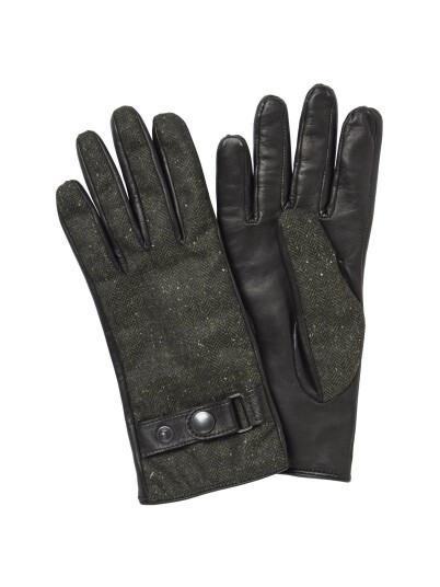 Chevalier Jane Tweed Gloves Women Dark Green Herringbone 7,5