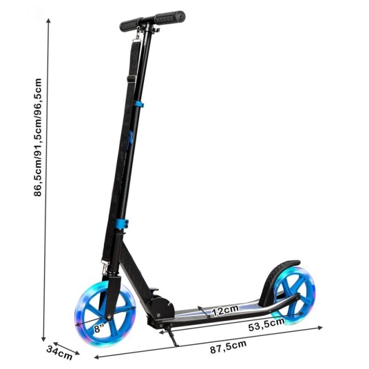 Scooter scooter sammenleggbar sparkescooter høydejusterbar 100 kg lastekapasitet sparkesykkel med 2 LED hjul blå