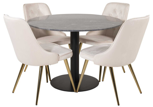 Venture Design Estelle & Velvet spisegruppe Svart/svart 4 st stoler & bord 106 cm