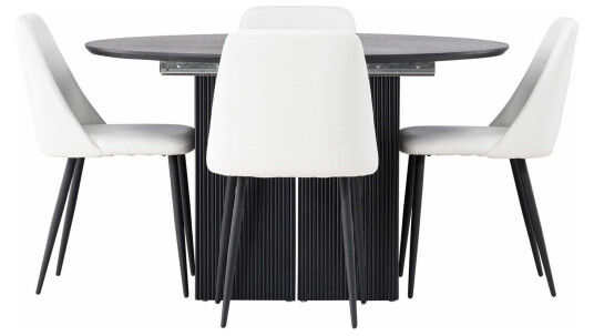 Venture Design Matilda & Night spisegruppe Hvit/svart 4 stoler & bord 130 cm