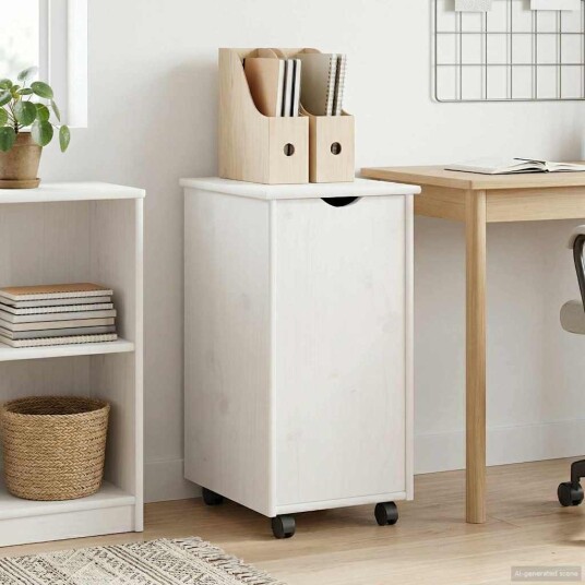 vidaXL Rullende skap med hjul Hvit 34 x 39 x 65,5 cm Massiv furu