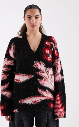 Topshop Dija Brushed Flower Jumper Knit Sort L