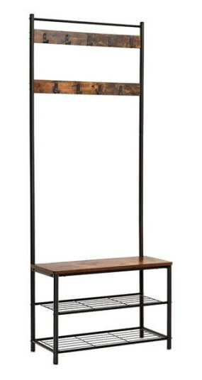 Garderobestativ med benk og skohylle i industriell design   177 cm
