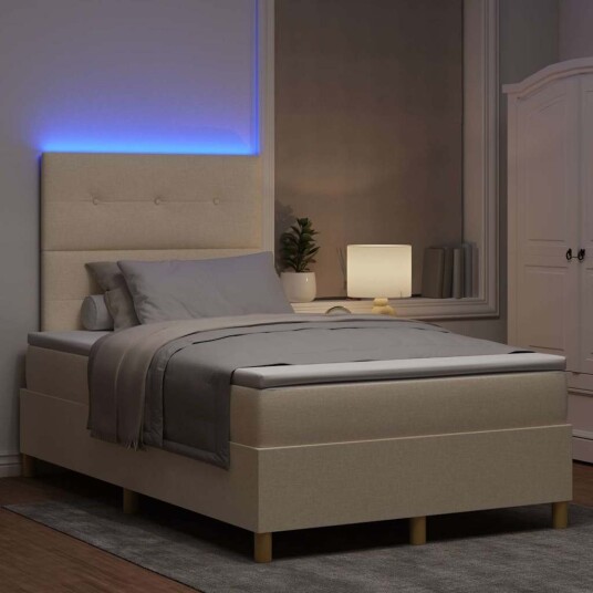 Box Spring Seng med Madrass & LED Krem 120x190 cm Stoff Box Spring Seng med Madrass & LED Krem 120x190 cm Stoff