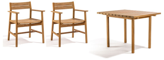 Skargaarden Djurö spisegruppe Teak 2 lenestoler & bord 100x85 cm