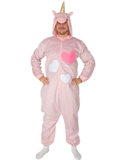 Rosa Unisex Unicorn Kostyme i Plysj med Hette
