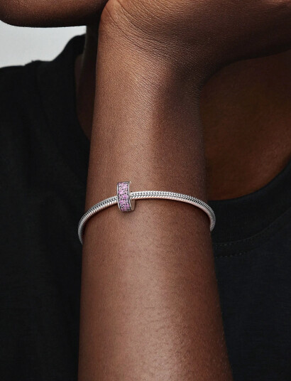 Pandora Silver Clip With Pink Cubic Zirconia And Silicone Grip - Pink - ONE SIZE