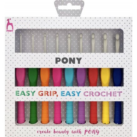 Pony Easy Grib Heklenålsett 2 6mm 9 størrelser