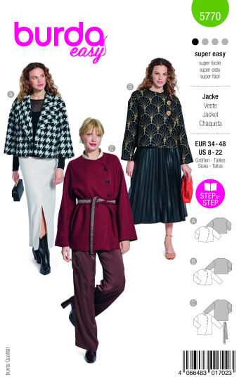 Burda 5770 - Jakke EUR: 34-48 US: 8-22 Burda 5770 - Jakke EUR: 34-48 US: 8-22