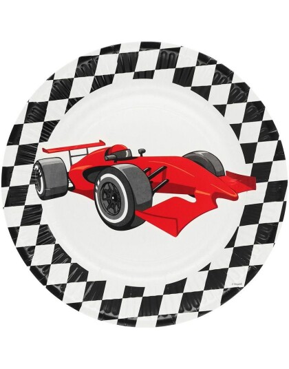 8 stk Svart og Hvit Papirtallerkener med Racingbil Motiv 23 cm 8 stk Svart og Hvit Papirtallerkener med Racingbil Motiv 23 cm