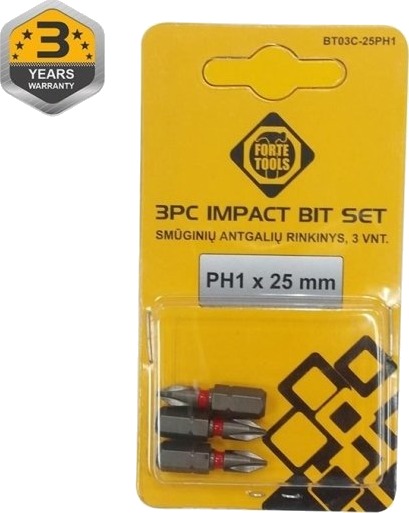 Forte Bits Til Skrutrekker Impact Ph1x25 Mm 3 Stk