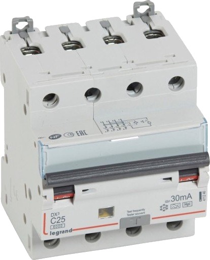 Legrand DX3 RCBO kombinasjonsbryter C25 4P 30mA type-F 4M 6/6kA Legrand DX3 RCBO kombinasjonsbryter C25 4P 30mA type-F 4M 6/6kA