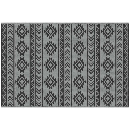 Utendørsteppe Vanntett Plastteppe Balkongeteppe Med Dobbeltsidig Design Uteplass Svart+Grå 182X274Cm