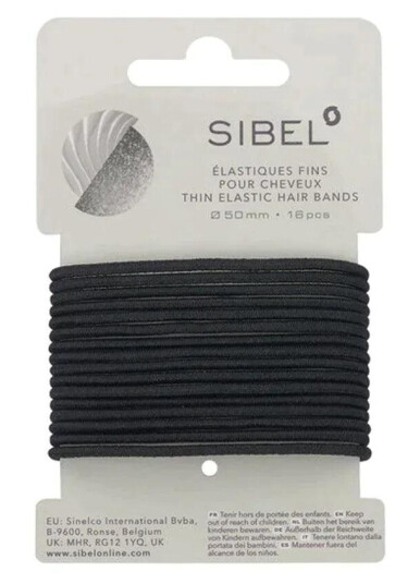 Sibel Elastic Thin Hair Bands 16 stk Black