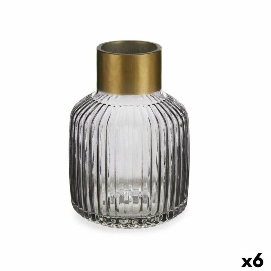 Gift Decor Vase Striper Grå Gyllen Glass 14,5 X 22 X 14,5 Cm (6 Enheter)